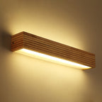 Laminated Wood Rectangle Wall Light Minimalist Beige LED Sconce Fixture above Bed