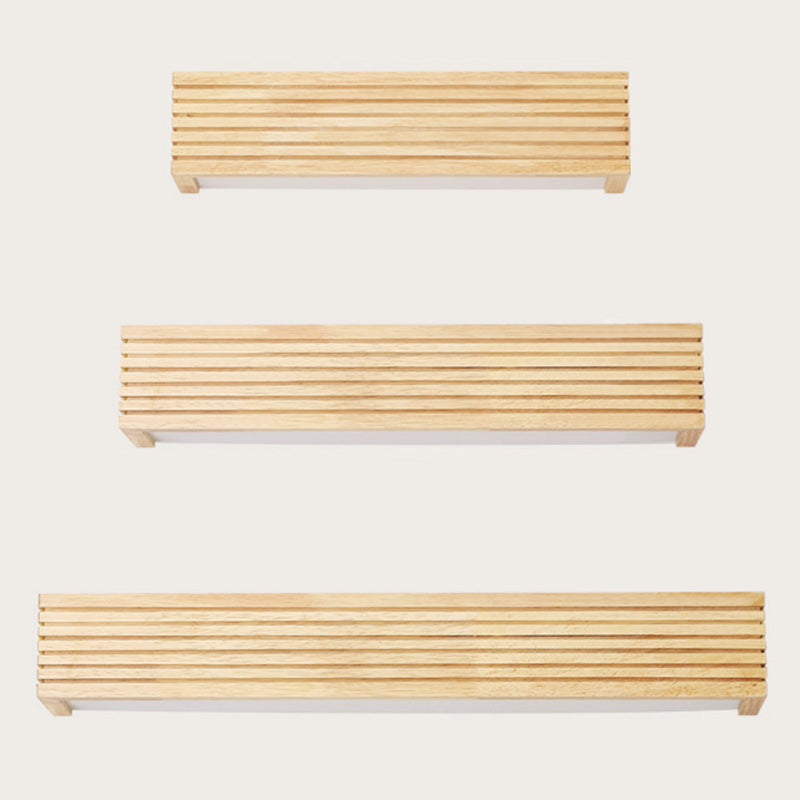 Laminated Wood Rectangle Wall Light Minimalist Beige LED Sconce Fixture above Bed