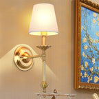 Brass Cone Wall Light Fixture Retro White Fabric Shade 1/2 Bulbs Dining Room Wall Sconce Lighting