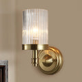 Cylinder Wall Lamp Vintage Stylish Clear Ribbed Glass 1 Bulb Black/Gold Finish Wall Sconce Fixture for Living Room