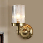 Cylinder Wall Lamp Vintage Stylish Clear Ribbed Glass 1 Bulb Black/Gold Finish Wall Sconce Fixture for Living Room