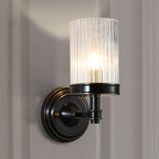 Cylinder Wall Lamp Vintage Stylish Clear Ribbed Glass 1 Bulb Black/Gold Finish Wall Sconce Fixture for Living Room