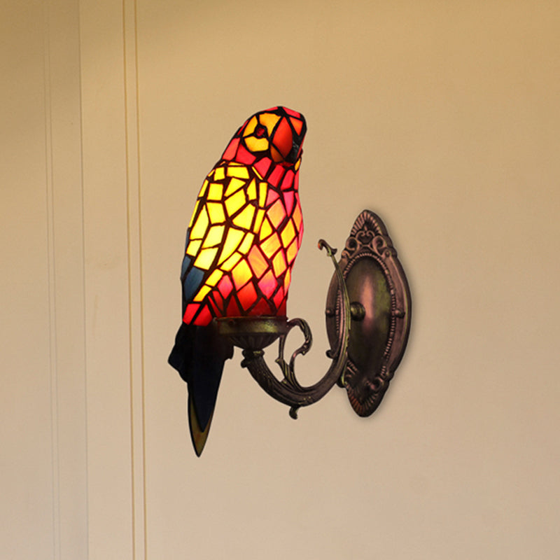 Tiffany Parrot Wall Sconce Light with Colorful Glass 1 Light Indoor Wall Mount Light for Corridor