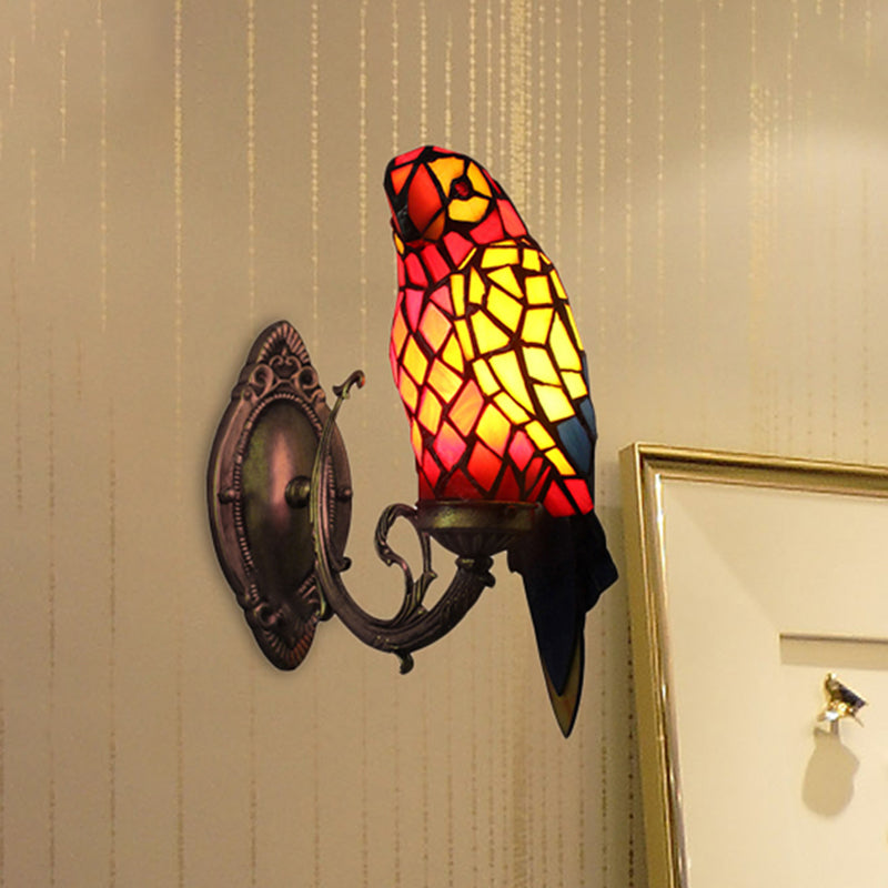 Tiffany Parrot Wall Sconce Light with Colorful Glass 1 Light Indoor Wall Mount Light for Corridor