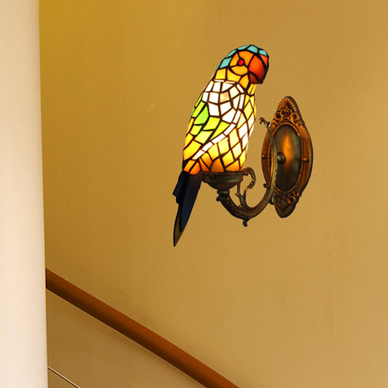 Tiffany Parrot Wall Sconce Light with Colorful Glass 1 Light Indoor Wall Mount Light for Corridor