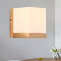 Hotel Restaurant Cube Wall Lamp Opal Glass Wood 1 Light Japanese Style White Wall Lamp