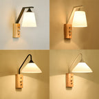 White Glass Wall Lighting Wooden Down Lighting for Study Room Bedroom