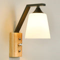 White Glass Wall Lighting Wooden Down Lighting for Study Room Bedroom