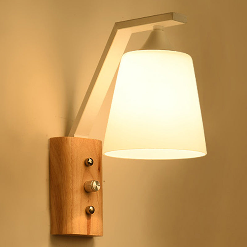 White Glass Wall Lighting Wooden Down Lighting for Study Room Bedroom