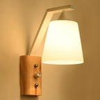 White Glass Wall Lighting Wooden Down Lighting for Study Room Bedroom