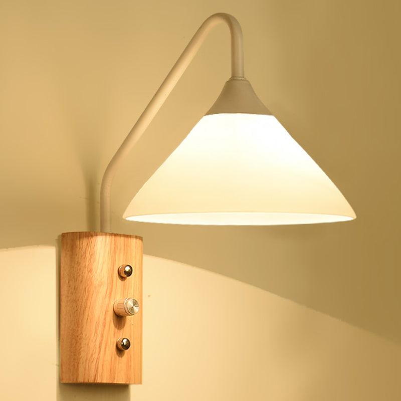 White Glass Wall Lighting Wooden Down Lighting for Study Room Bedroom