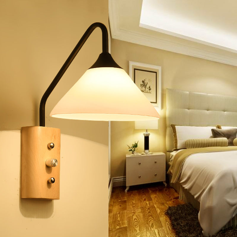 White Glass Wall Lighting Wooden Down Lighting for Study Room Bedroom