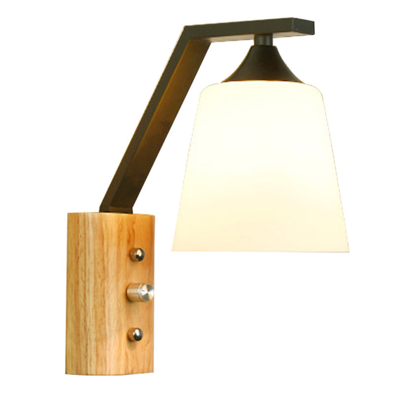 White Glass Wall Lighting Wooden Down Lighting for Study Room Bedroom