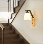 White Glass Wall Lighting Wooden Down Lighting for Study Room Bedroom