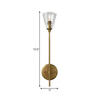 Black/Brass Finish Pencil Arm Wallchiere Vintage Metallic 1/2 Bulbs Wall Lamp with Clear Tapered Glass Shade