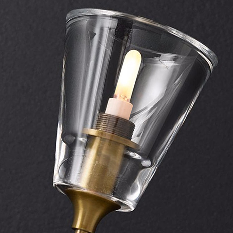 Black/Brass Finish Pencil Arm Wallchiere Vintage Metallic 1/2 Bulbs Wall Lamp with Clear Tapered Glass Shade
