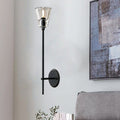 Black/Brass Finish Pencil Arm Wallchiere Vintage Metallic 1/2 Bulbs Wall Lamp with Clear Tapered Glass Shade