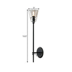 Black/Brass Finish Pencil Arm Wallchiere Vintage Metallic 1/2 Bulbs Wall Lamp with Clear Tapered Glass Shade