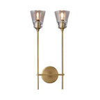 Black/Brass Finish Pencil Arm Wallchiere Vintage Metallic 1/2 Bulbs Wall Lamp with Clear Tapered Glass Shade