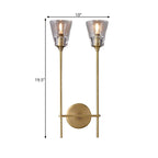 Black/Brass Finish Pencil Arm Wallchiere Vintage Metallic 1/2 Bulbs Wall Lamp with Clear Tapered Glass Shade