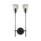 Black/Brass Finish Pencil Arm Wallchiere Vintage Metallic 1/2 Bulbs Wall Lamp with Clear Tapered Glass Shade