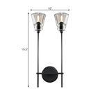 Black/Brass Finish Pencil Arm Wallchiere Vintage Metallic 1/2 Bulbs Wall Lamp with Clear Tapered Glass Shade