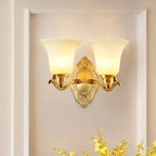 Traditional Bell Shade Wall Light Fixture 1/2-Light Frosted Glass Sconce Lamp with Golden Metallic Arm