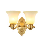 Traditional Bell Shade Wall Light Fixture 1/2-Light Frosted Glass Sconce Lamp with Golden Metallic Arm