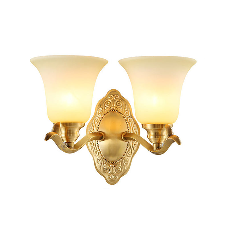 Traditional Bell Shade Wall Light Fixture 1/2-Light Frosted Glass Sconce Lamp with Golden Metallic Arm
