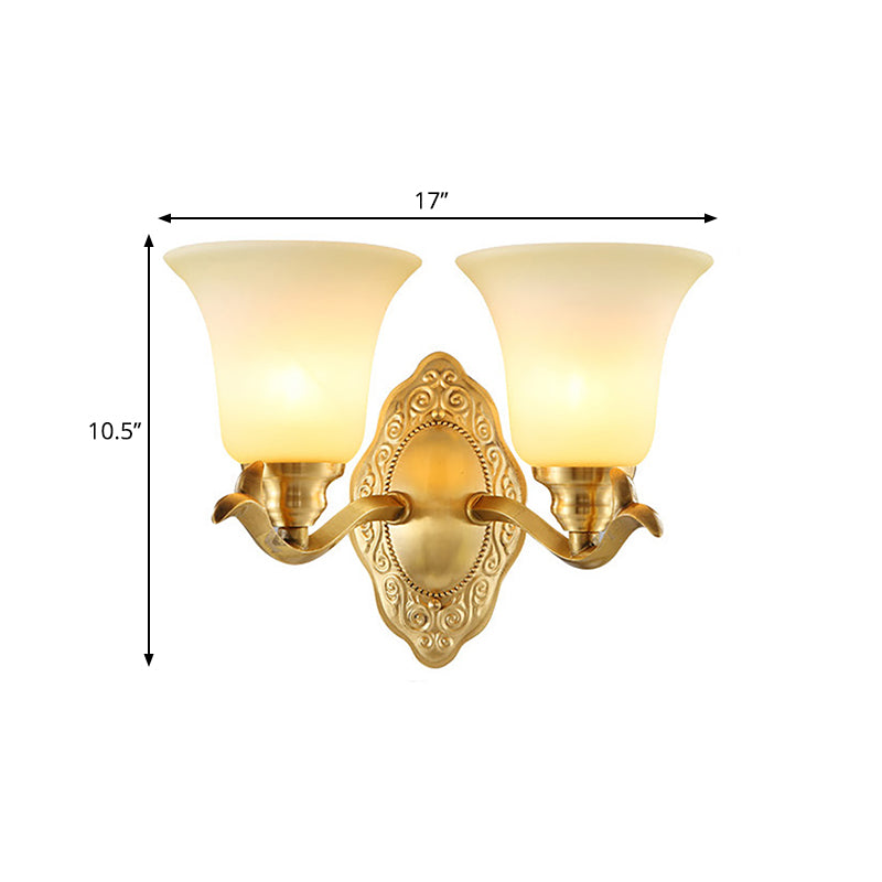 Traditional Bell Shade Wall Light Fixture 1/2-Light Frosted Glass Sconce Lamp with Golden Metallic Arm