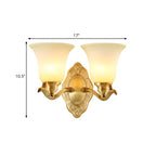 Traditional Bell Shade Wall Light Fixture 1/2-Light Frosted Glass Sconce Lamp with Golden Metallic Arm