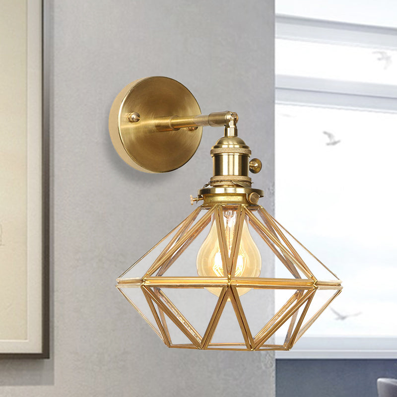 Geometric/Globe/Pentagram Wall Sconce Contemporary Prismatic Glass 1 Bulb Brass Wall Mount Light Fixture