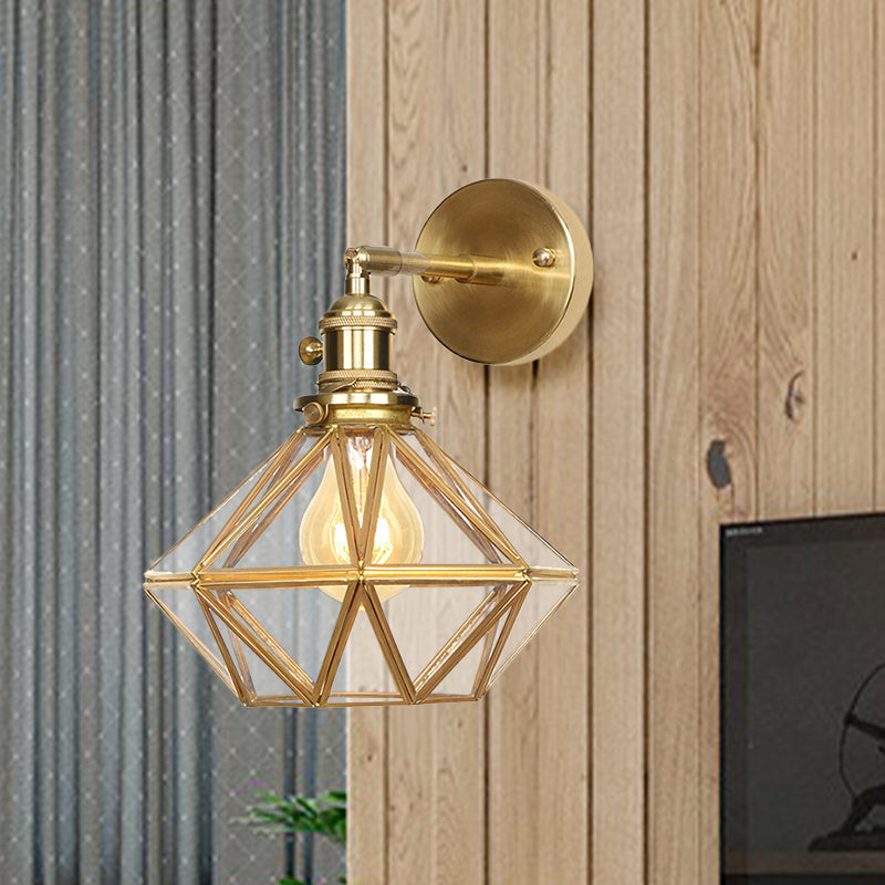 Geometric/Globe/Pentagram Wall Sconce Contemporary Prismatic Glass 1 Bulb Brass Wall Mount Light Fixture