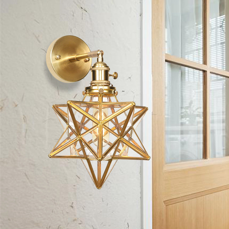 Geometric/Globe/Pentagram Wall Sconce Contemporary Prismatic Glass 1 Bulb Brass Wall Mount Light Fixture