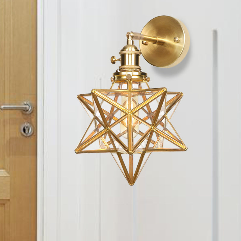 Geometric/Globe/Pentagram Wall Sconce Contemporary Prismatic Glass 1 Bulb Brass Wall Mount Light Fixture