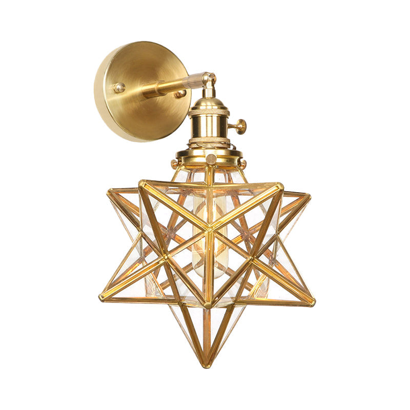 Geometric/Globe/Pentagram Wall Sconce Contemporary Prismatic Glass 1 Bulb Brass Wall Mount Light Fixture