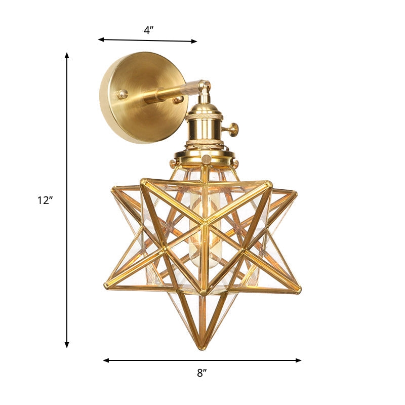 Geometric/Globe/Pentagram Wall Sconce Contemporary Prismatic Glass 1 Bulb Brass Wall Mount Light Fixture