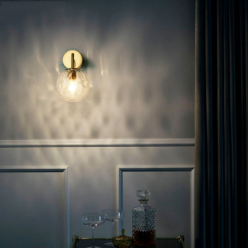 Rippled Glass Sphere Wall Lamp Minimalist 1 Light Gold Wall Sconce Lighting with Arm