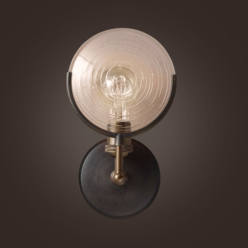 Armed Sconce Light Traditionary Metal 11.5"/24" Wide 1 Head Black Wall Lamp Fixture with Round Frosted Glass Deco