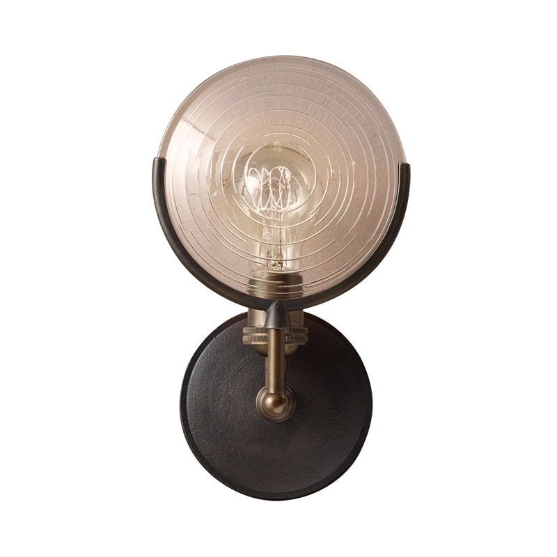 Armed Sconce Light Traditionary Metal 11.5"/24" Wide 1 Head Black Wall Lamp Fixture with Round Frosted Glass Deco