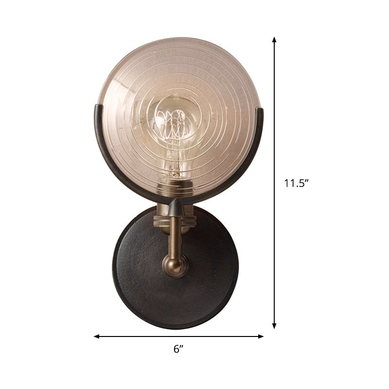 Armed Sconce Light Traditionary Metal 11.5"/24" Wide 1 Head Black Wall Lamp Fixture with Round Frosted Glass Deco