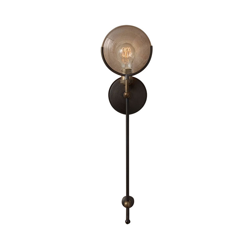 Armed Sconce Light Traditionary Metal 11.5"/24" Wide 1 Head Black Wall Lamp Fixture with Round Frosted Glass Deco