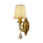 Traditionalism Conical Wall Mount Lamp 1/2 Heads Fabric Wall Sconce Lighting in Gold with Dangling Crystal