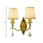 Traditionalism Conical Wall Mount Lamp 1/2 Heads Fabric Wall Sconce Lighting in Gold with Dangling Crystal