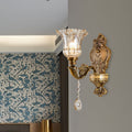Vintage Floral Wall Mount Lamp 1/2 Heads Beveled Crystal Prism Wall Sconce Light in Brass