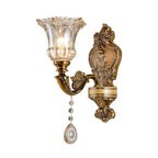 Vintage Floral Wall Mount Lamp 1/2 Heads Beveled Crystal Prism Wall Sconce Light in Brass