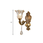 Vintage Floral Wall Mount Lamp 1/2 Heads Beveled Crystal Prism Wall Sconce Light in Brass