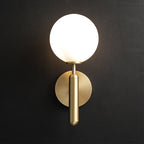 Milky Glass Ball Sconce Contemporary 1 Head Brass Wall Mount Light Fixture with Metal Pencil Arm