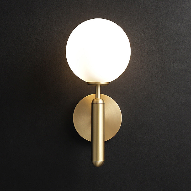 Milky Glass Ball Sconce Contemporary 1 Head Brass Wall Mount Light Fixture with Metal Pencil Arm