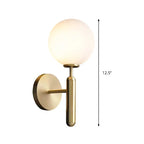 Milky Glass Ball Sconce Contemporary 1 Head Brass Wall Mount Light Fixture with Metal Pencil Arm